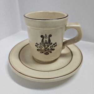 Vintage Pfaltzgraff Village Flat Demitasse Cup & Saucer Set Stoneware Dinnerware